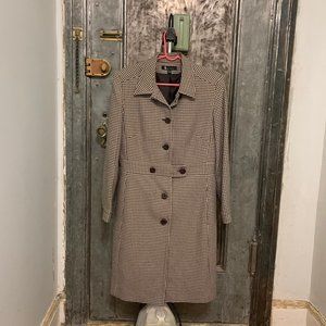 Vintage 80s 90s Larry Levine Suits cream and brown houndstooth midi length dress